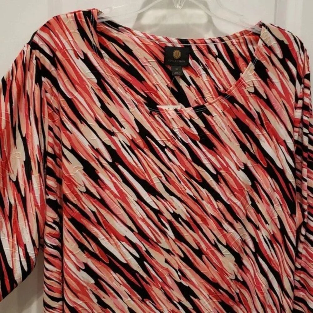 Bright Abstract Jacquard Blouse JM Collection Women Plus Size 3X Red Pink Coral